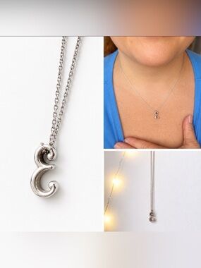 Dainty sterling silver letter E necklace